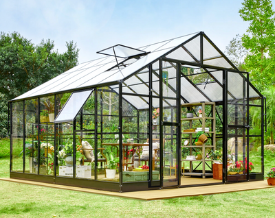 Amerlife 12 x 13.5 x 9 ft. Hybrid Polycarbonate Greenhouse- Hobby Greenhouse with Quick Connect Fittings SKU: ADRL1472