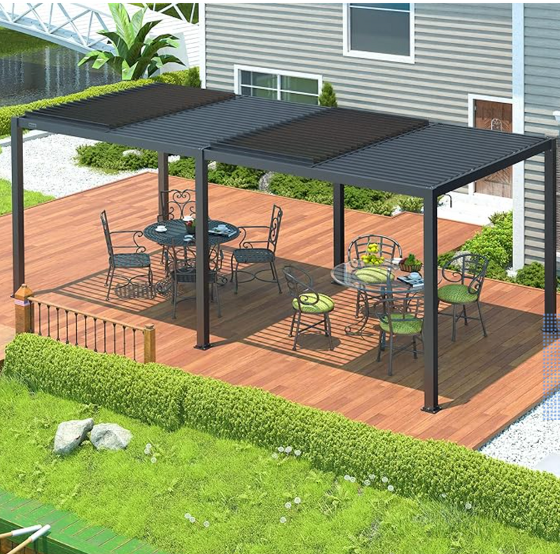 PATISOL Louvered Pergola 19'x10' Full Aluminum Patio Outdoor Pergola with Adjustable Roof Rainproof Sun Shade Easy Installation Pergola Hardtop Gazebo for Deck Garden Yard Beach (Dark Grey)