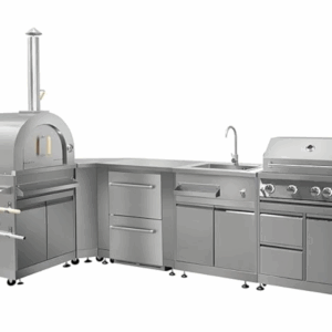 CT 7-Piece Outdoor Kitchen Package Modular BBQ Grill Island, 32" Gas Grill 4 Burners, Grill Cabinet, Kitchen Sink, 24" Refrigerator, Fridge Cabinet, Pizza Oven, Corner Cabinet (Liquid Propane)