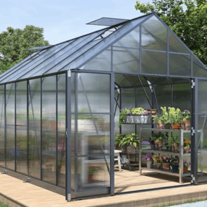 HOWE 10x16x10 FT Polycarbonate Greenhouse 6.3FT Added Wall Height Double Swing Doors 4 Vents , Walk-in Large Aluminum Greenhouse Sunroom Winter Greenhouse for Outdoors, Black